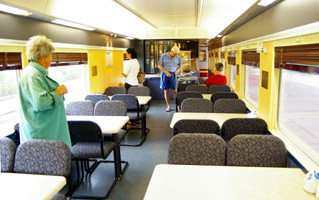 Restaurant car on the Brisbane-Cairns Sunlander train