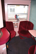 Paris-Vienna sleeper compartment with beds folded away for morning or evening use