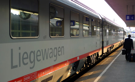 The EuroNight train to Cologne about to leave Vienna Westbahnhof