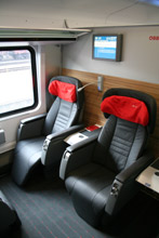 Premium class seats on the Munich-Vienna RailJet train