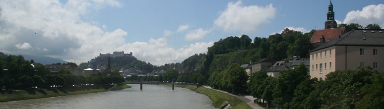 View of Salzburg as the train crosses the River Salzach
