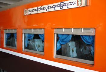 Upper class car, Rangoon-Mandalay express train.