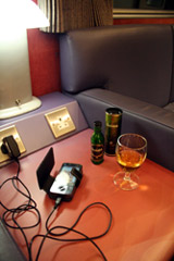 Power sockets (and a wee dram of Glenfiddich) in the Caledonian Sleeper lounge car
