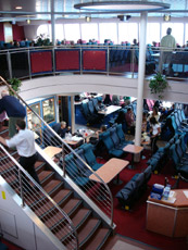 The main seating area, on two levels, on the Condor Express fast ferry to Guernsey & Jersey