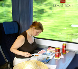 On board the train from London to Portsmouth to get the ferry to Jersey...