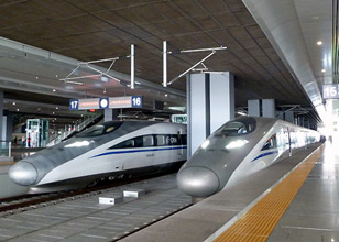 High-speed CRH380 trains run on the new Beijing to Shanghai line