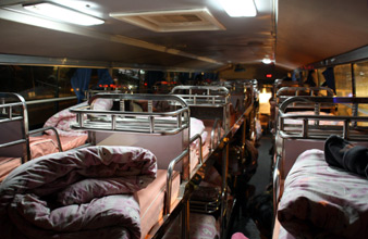 Inside the Kunming sleeper bus: Berths are a bit short for taller travellers...