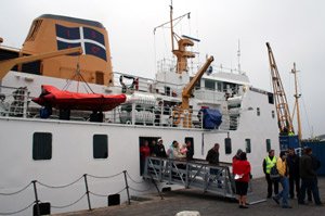 Disembarking from the ferry Scillonian III at St Marys on the Scilly Isles