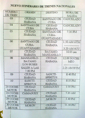 March 2009 train timetable for Cuba
