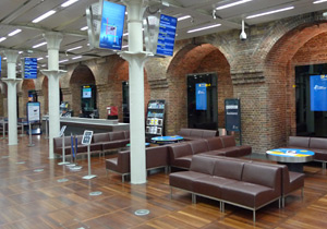 Eurostar information desk, in the departure lounge at St Pancras...