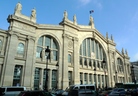 Eurostar trains from London to Paris arrive at the Gare du Nord in central Paris