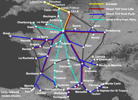 Route map, London to France by train