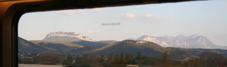 Mountains seen from a Paris-Nice TGV train
