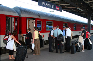 The sleeping-car on the Paris-Munich overnight train boarding at the Gare de l'Est