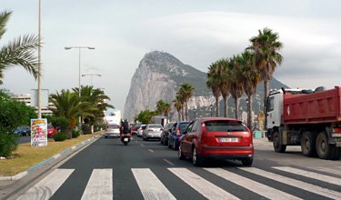 The Rock of Gribraltar, viewed from a taxi approaching La Linea