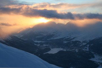 The view from the Muottas Muragl Berghotel near St Moritz