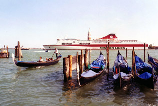 A Minoan Lines ship passing St Marks Square, Venice, en route to Greece...