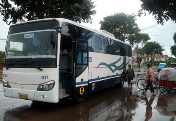The bus from Banyuwangi station to Denpasar on Bali
