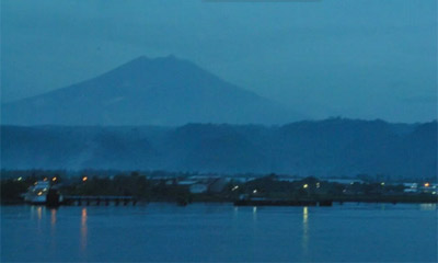 View back from the ferry to Banyuwangi as night falls...