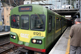 DARTsuburban train at Dun Laoghaire station, bound for Dublin city centre