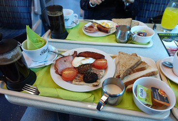 Cooked breakfast on a Dublin to Cork train