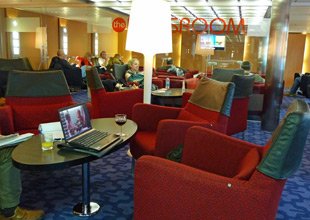 Relaxing in the StenaPlus lounge on board the ferry 'Stena Europe' from Fishguard to Rosslare