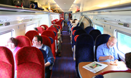 Standard class seats on the train to Holyhead