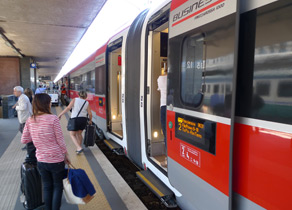 Trains in Italy:  A Frecciarossa train at Rome Termini