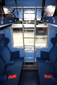 4 or 6-berth couchette compartment, with seats folded out, on the Artesia sleeper trains from Paris to Italy...