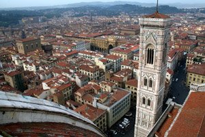 Take the train from London to Italy.  The view from the top of the Duomo in Florence....