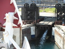 Train ferry from Sicily appraches the dock