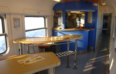 An InterCity cafe car is attached to the Jan Kiepura between Berlin & Warsaw