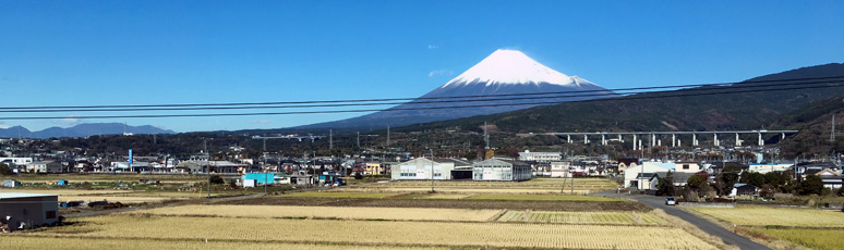 Mount Fuji on a clear day from a shinkansen