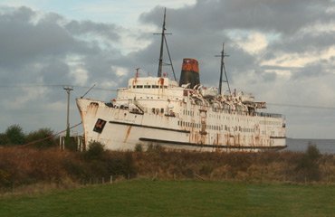 The old ferry Duke of Lancaster, seen from the train