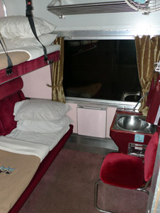 1st class 2-berth compartment, Malaysian sleeper train from Butterworth (Penang) to Kuala Lumpur.