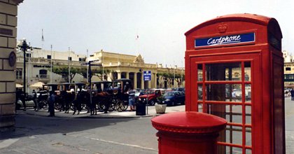 Malta:  Phone box on Palace Square, Valetta.