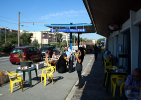 Breakfast is served while the cars are unloaded from the train.