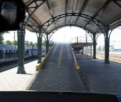 Driving the car up the ramp onto the motorail car-carrying wagons...