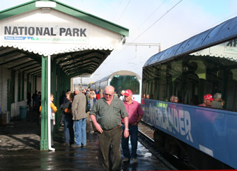 The Overlander train calls at National Park.