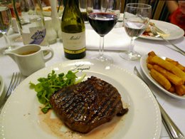 A steak dinner in the a la carte restaurant on board P&O Ferries Hull-Rotterdam ferry