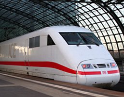 High-speed ICE train from Cologne to Berlin, at Berlin Hauptbahnhof