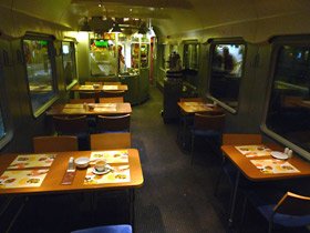Restaurant car on the Berlin-Warsaw Express train