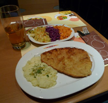 Main course in the restaurant car on the Berlin to Warsaw Express train