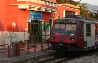 The Circumvesuviana train from Naples to Pompeii Scavi...