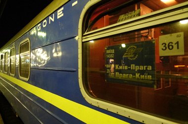 Close-up of sleeping-car from Prague to Lviv & Kiev