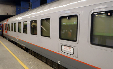 The Russian sleeping-car in the train to Moscow, seen at Amsterdam Centraal...