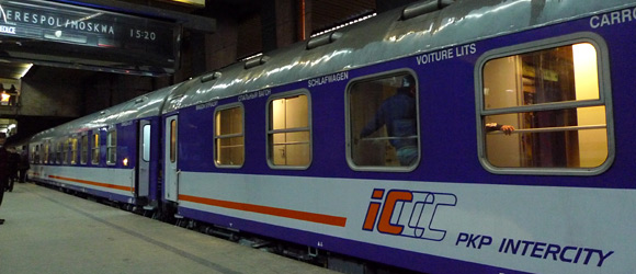 The 'Polonez' overnight train to Moscow about to leave Warsaw Centralna