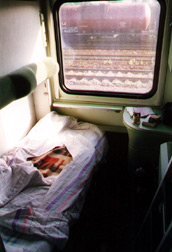 Cologne to Moscow sleeping-car compartment:  Night-time mode (set up as single berth)