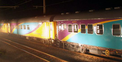 Sosholoza Meyl's 'Trans-Karoo' train from Cape Town to Johannesburg & Pretoria speeds through the night... Photo courtesy of SMD Lighting, South Africa