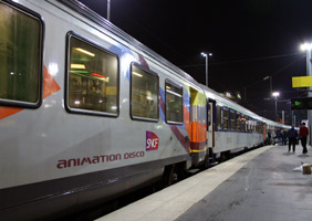 The Snow Train's disco car at Paris Nord
